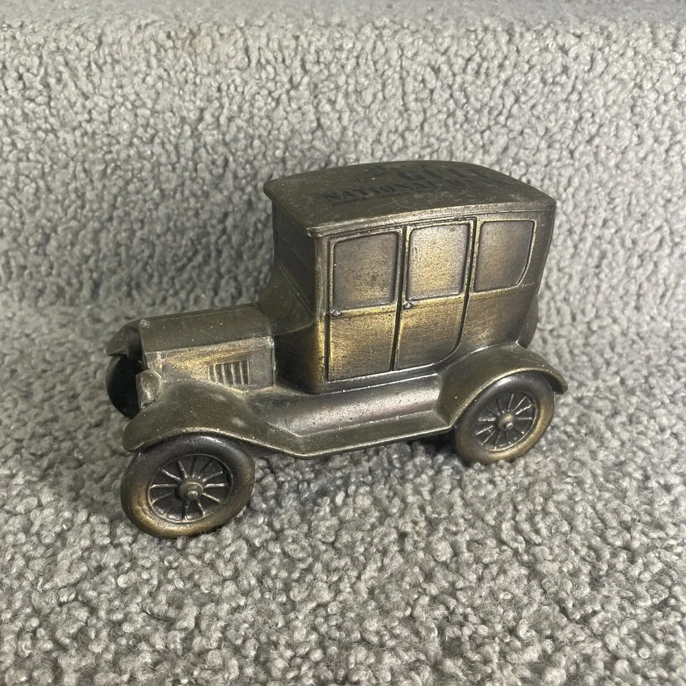 1970's Vintage Banthrico Cast Metal Coin‎ Bank  Ford Car Brass Finish USA
